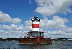 Offshore Striped Borden Flats Lighthouse in Massachusetts
